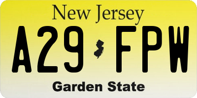 NJ license plate A29FPW