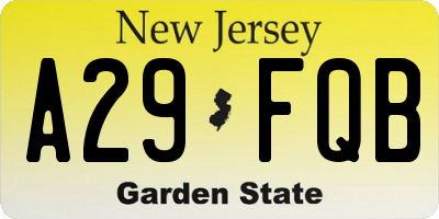 NJ license plate A29FQB