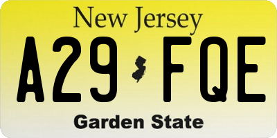 NJ license plate A29FQE