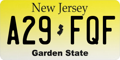 NJ license plate A29FQF