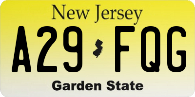 NJ license plate A29FQG