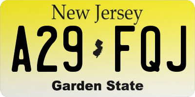 NJ license plate A29FQJ