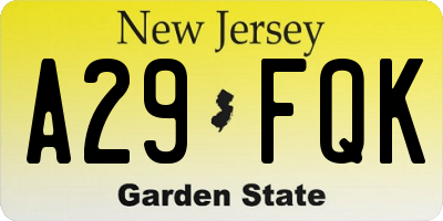 NJ license plate A29FQK
