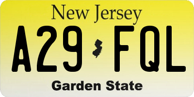 NJ license plate A29FQL