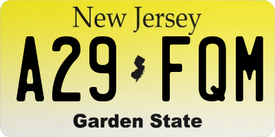 NJ license plate A29FQM