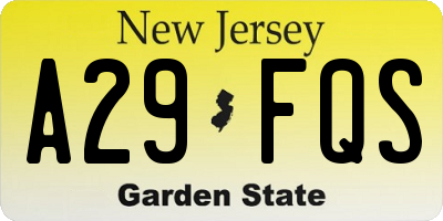 NJ license plate A29FQS