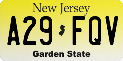 NJ license plate A29FQV