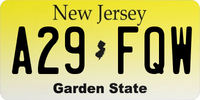 NJ license plate A29FQW