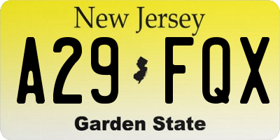 NJ license plate A29FQX