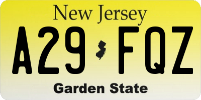 NJ license plate A29FQZ