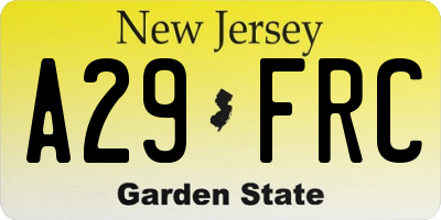 NJ license plate A29FRC