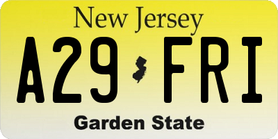 NJ license plate A29FRI