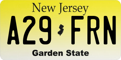 NJ license plate A29FRN