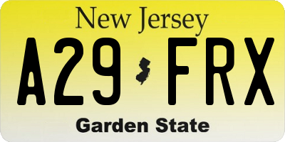 NJ license plate A29FRX