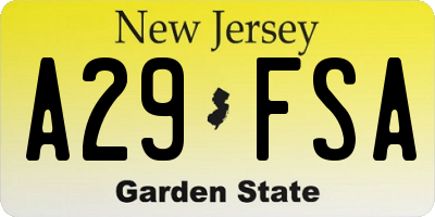 NJ license plate A29FSA