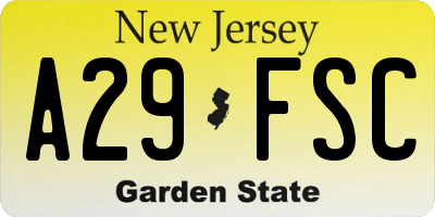 NJ license plate A29FSC