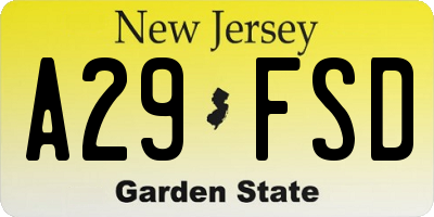 NJ license plate A29FSD