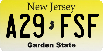 NJ license plate A29FSF