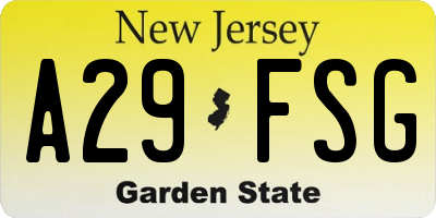 NJ license plate A29FSG