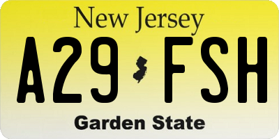 NJ license plate A29FSH