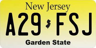 NJ license plate A29FSJ
