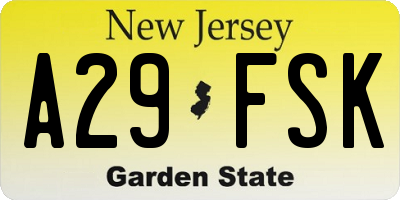 NJ license plate A29FSK