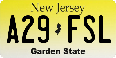 NJ license plate A29FSL