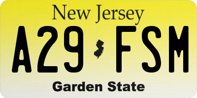 NJ license plate A29FSM