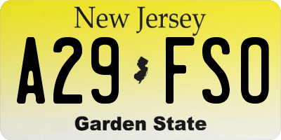 NJ license plate A29FSO
