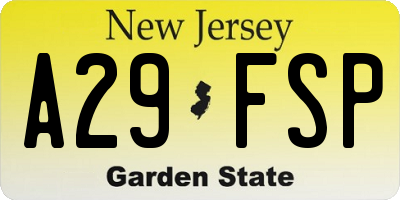 NJ license plate A29FSP