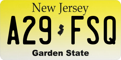 NJ license plate A29FSQ