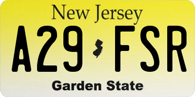 NJ license plate A29FSR