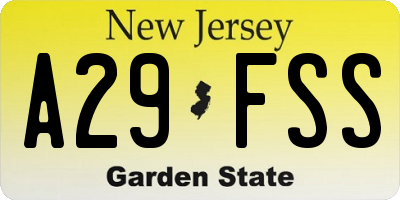 NJ license plate A29FSS