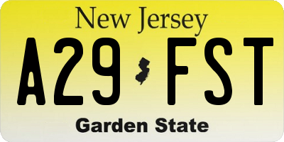NJ license plate A29FST
