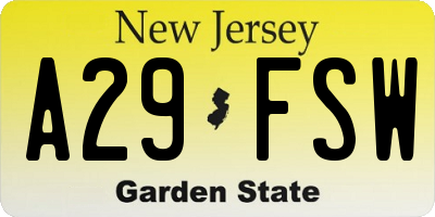 NJ license plate A29FSW