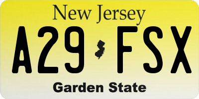 NJ license plate A29FSX