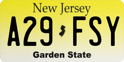 NJ license plate A29FSY