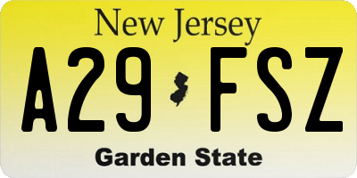 NJ license plate A29FSZ