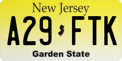 NJ license plate A29FTK
