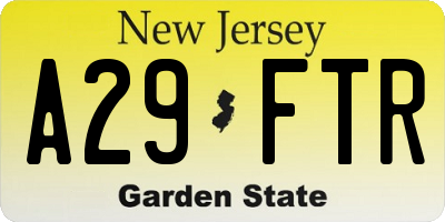 NJ license plate A29FTR