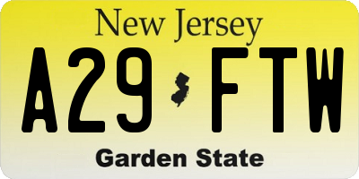 NJ license plate A29FTW