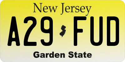 NJ license plate A29FUD