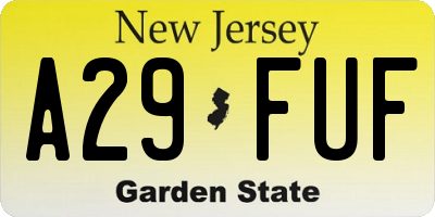 NJ license plate A29FUF