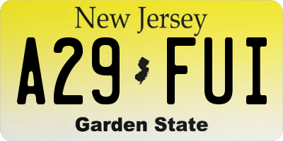 NJ license plate A29FUI