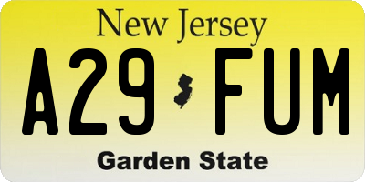 NJ license plate A29FUM