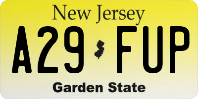 NJ license plate A29FUP