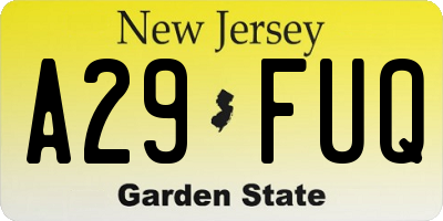 NJ license plate A29FUQ