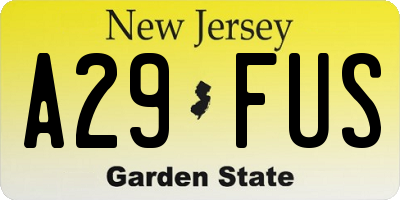 NJ license plate A29FUS