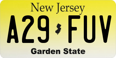 NJ license plate A29FUV