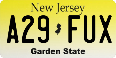 NJ license plate A29FUX